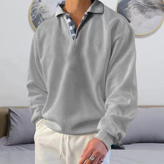 Men's Solid Color Patchwork Sweatshirts Long Sleeve With Button Down