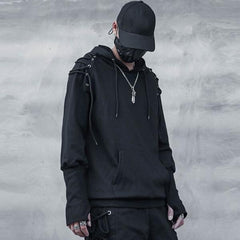 Men's Shoulder Tie Hooded Sweatshirt with Thumb Holes on Sleeves