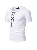 Men's Lace-up Short Sleeve Hooded T-shirt