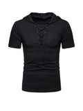 Men's Lace-up Short Sleeve Hooded T-shirt