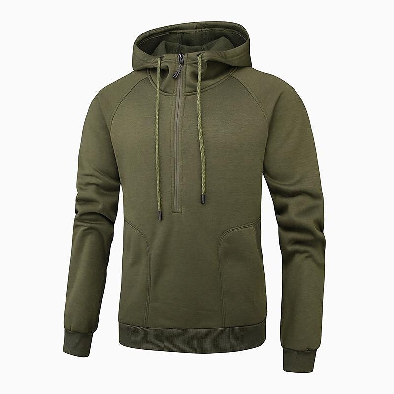Men's Trendy Brushed V-Zip Camouflage Patchwork Pullover Hooded Sweatershirt