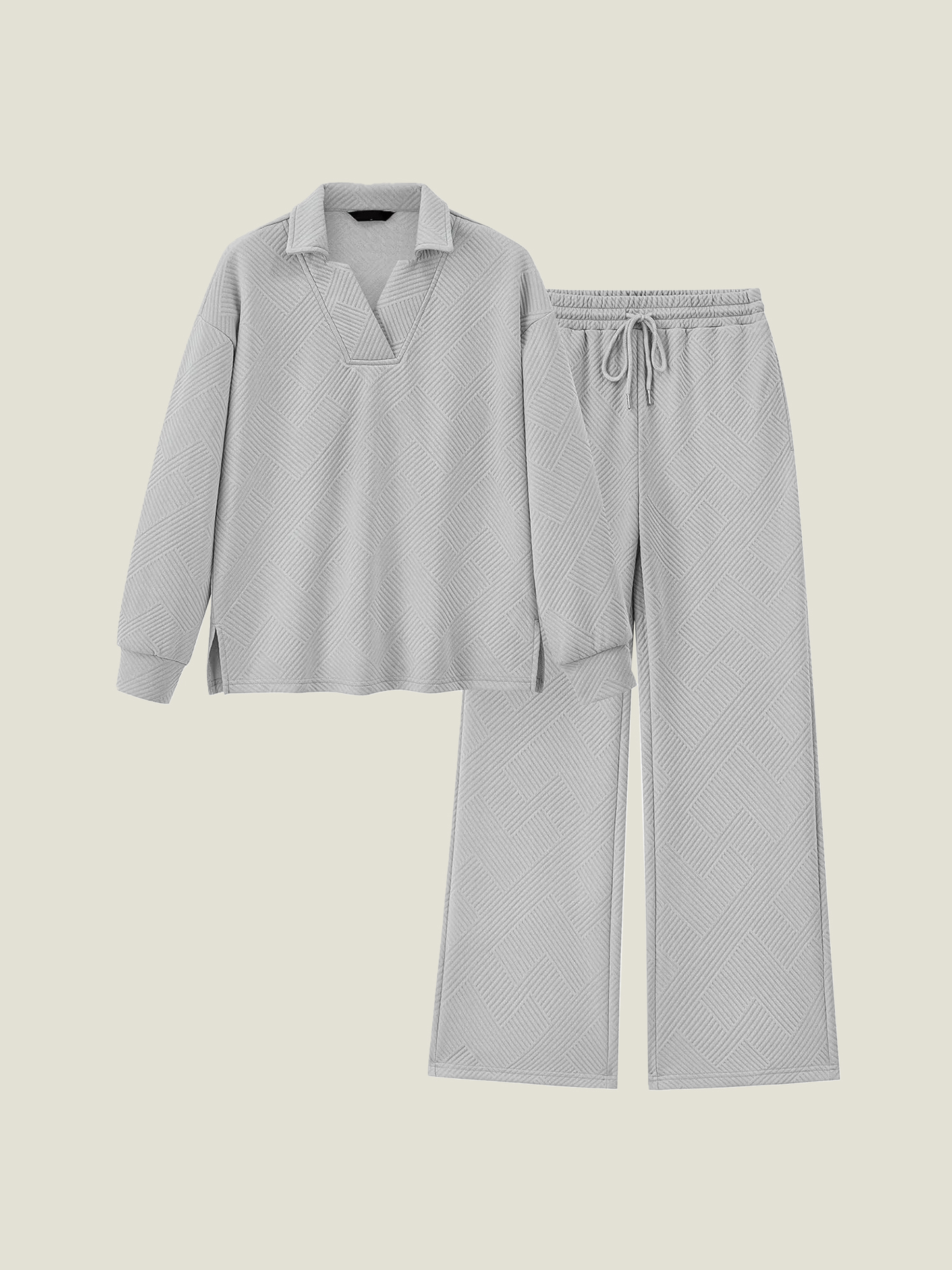 Women's Lapel V Neck Textured Lounge Sets (Buy 2 Free Shipping)