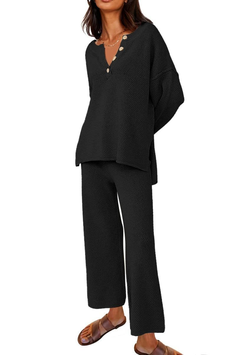 Button Knit 2-Piece Loungewear Set (Buy 2 Free Shipping)