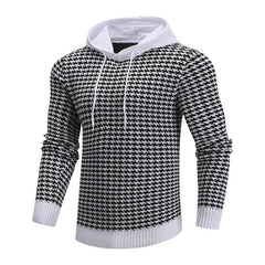 Men's Pullover Jacquard Houndstooth Hooded Sweater Basic Vintage Style