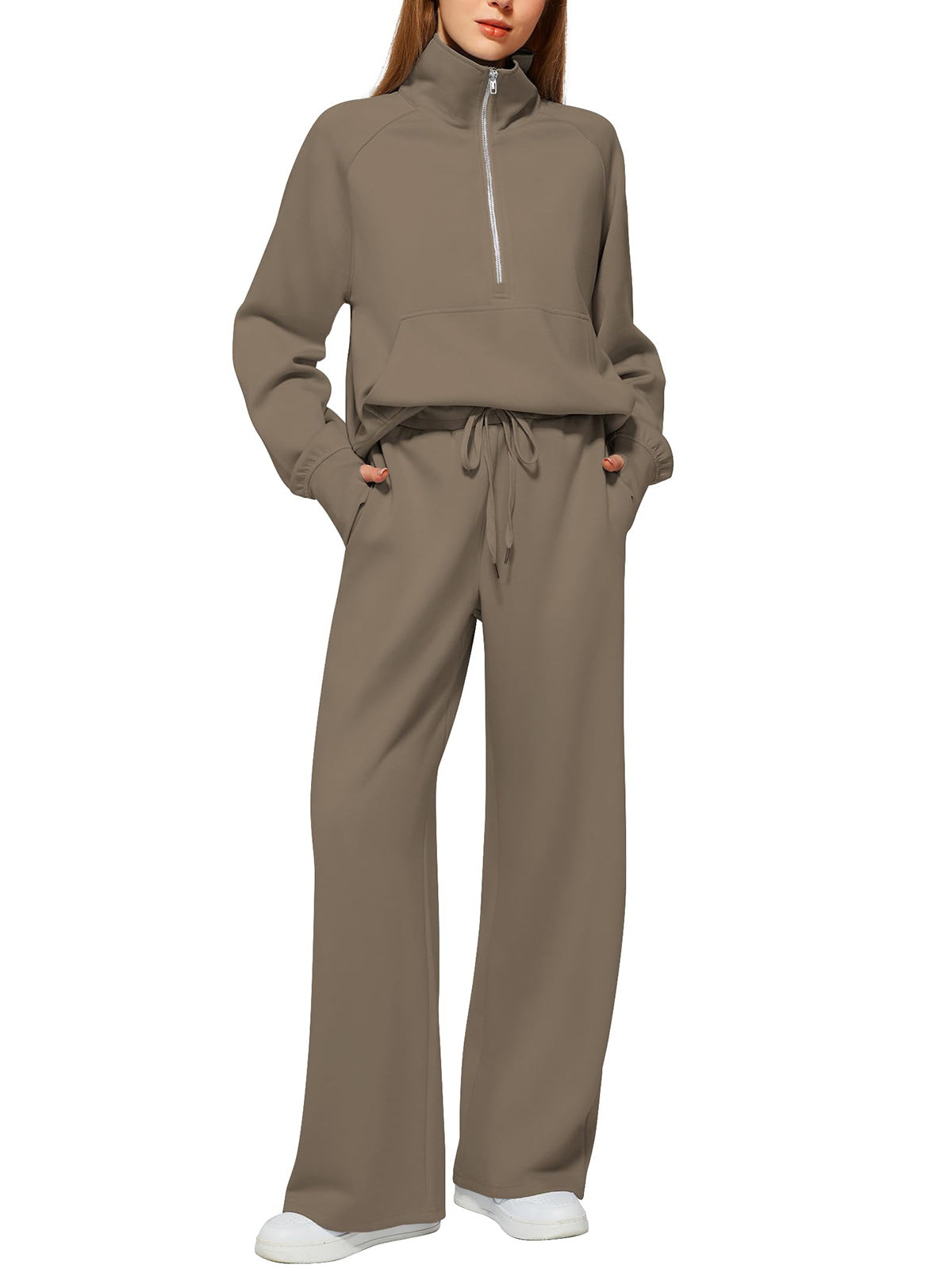 Women's Oversized Half Zip 2 Piece Sweatsuit Set (Buy 2 Free Shipping)