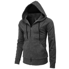 Men's Hooded Solid Color Drawstring Pocket Special Design Zip Sweatshirt Casual Retro