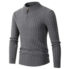 Men's Pullover Cable Half Zip Solid Color Stand Collar Sweater