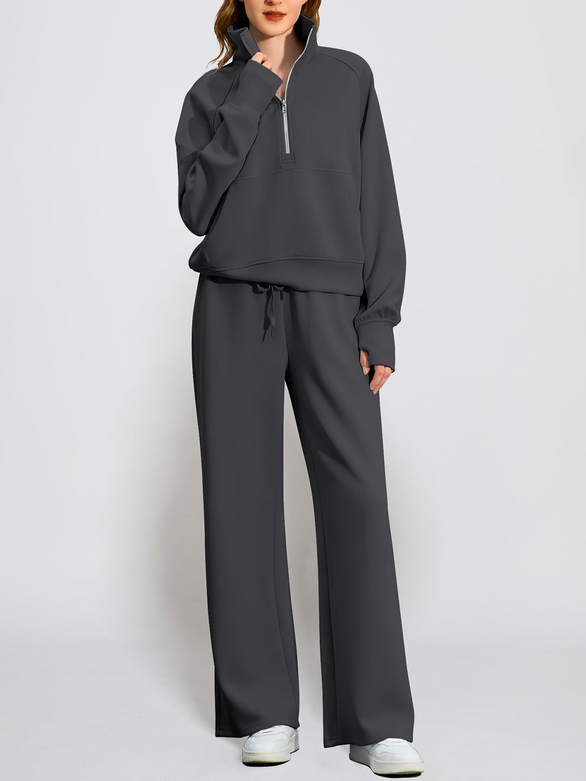 Women's Oversized Half Zip 2 Piece Sweatsuit Set (Buy 2 Free Shipping)