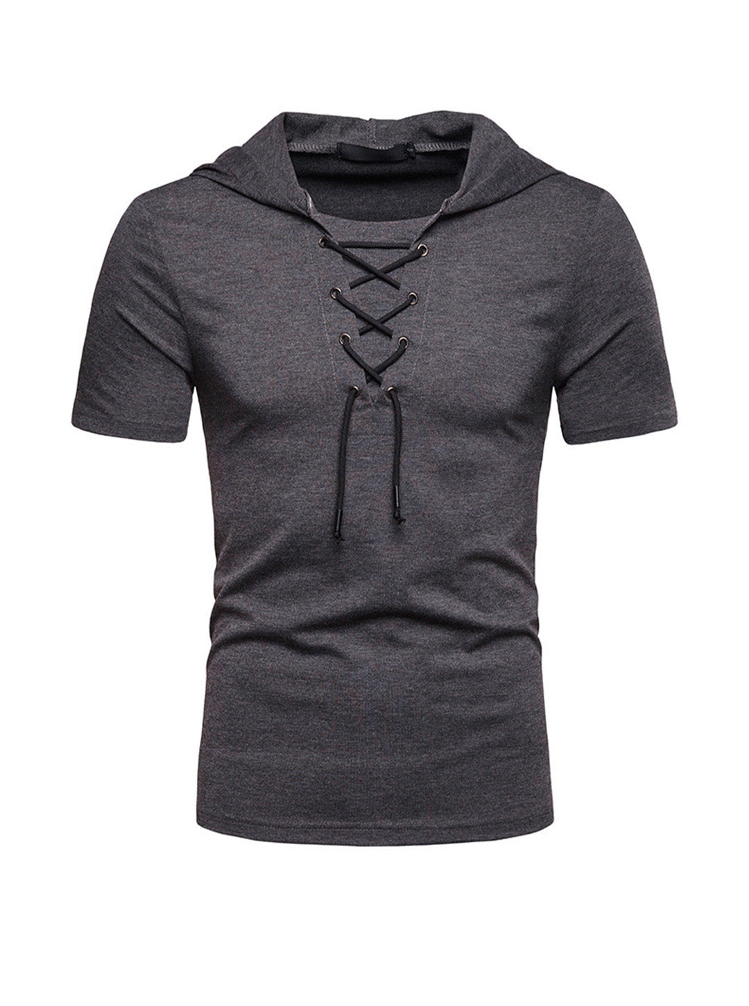 Men's Lace-up Short Sleeve Hooded T-shirt