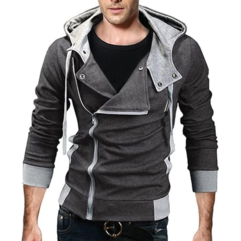 Men's Contrast Solid Color Zipper-up Hooded Jacket Active Hip Hop