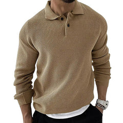 Men's Lapel Button Up Waffle Texture Sweater