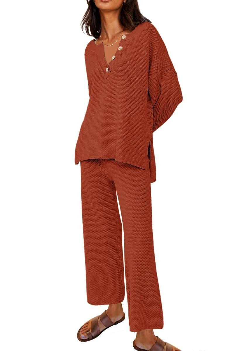 Button Knit 2-Piece Loungewear Set (Buy 2 Free Shipping)