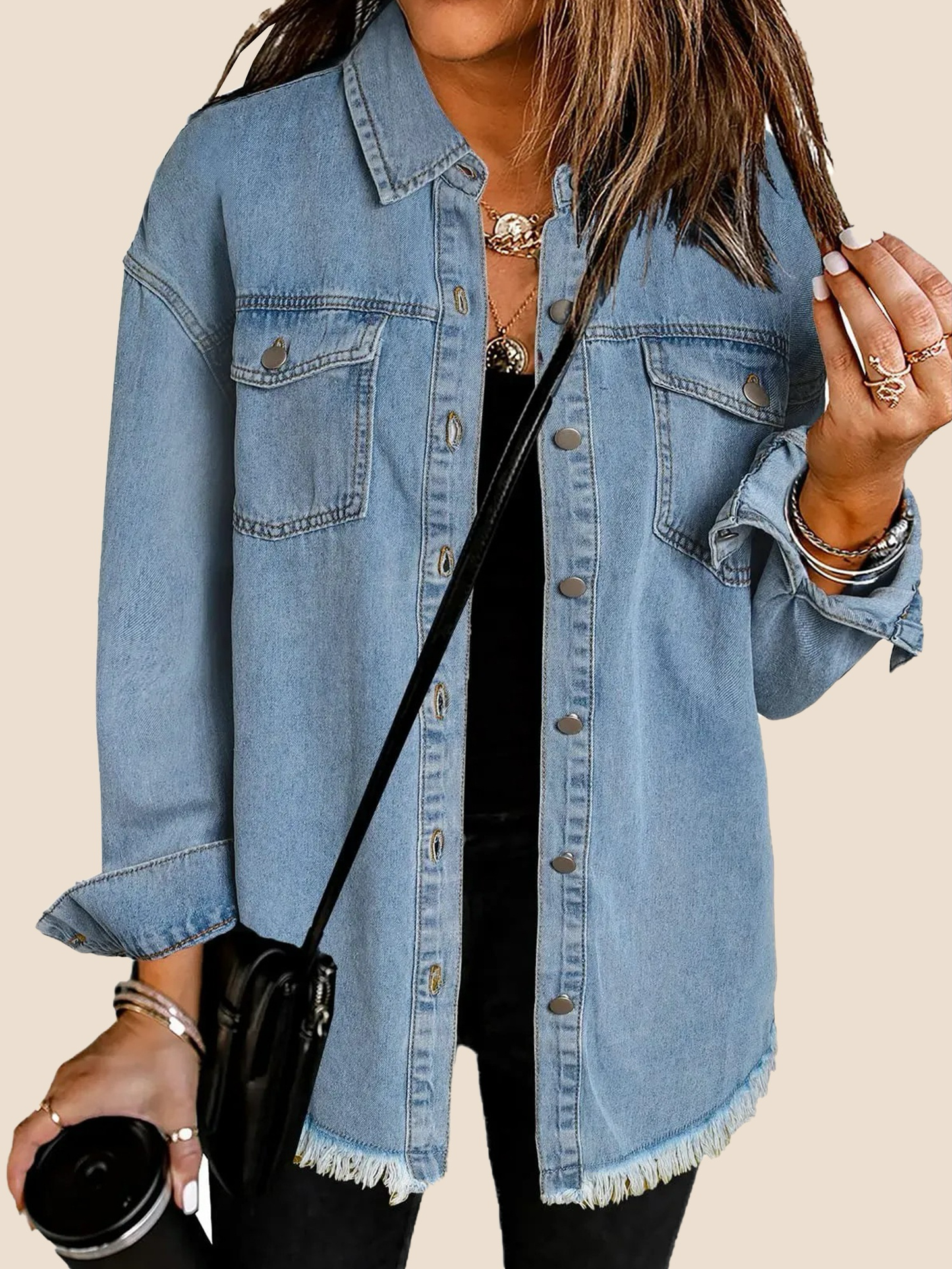 Women's Button Down Raw Edge Denim Jacket (Buy 2 Free Shipping)
