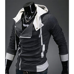 Men's Contrast Solid Color Zipper-up Hooded Jacket Active Hip Hop