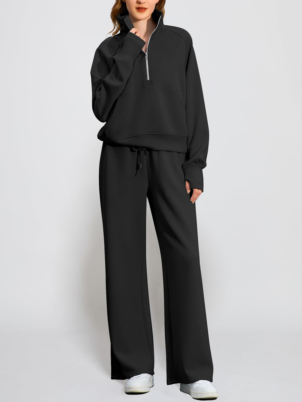 Women's Oversized Half Zip 2 Piece Sweatsuit Set (Buy 2 Free Shipping)