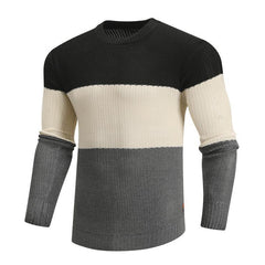 Men's Colorblock Striped Slim Fit Crew Neck Pullover Sweater