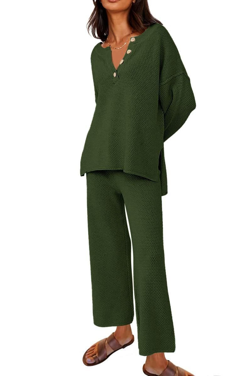 Button Knit 2-Piece Loungewear Set (Buy 2 Free Shipping)