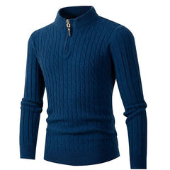 Men's Pullover Cable Half Zip Solid Color Stand Collar Sweater