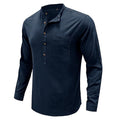 Men's Henley Collar Cotton Linen Long Sleeve Shirt