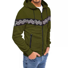 Men's Hooded Drawstring Pocket Zip Partial Print Detail Sweatshirt And Two-piece Set