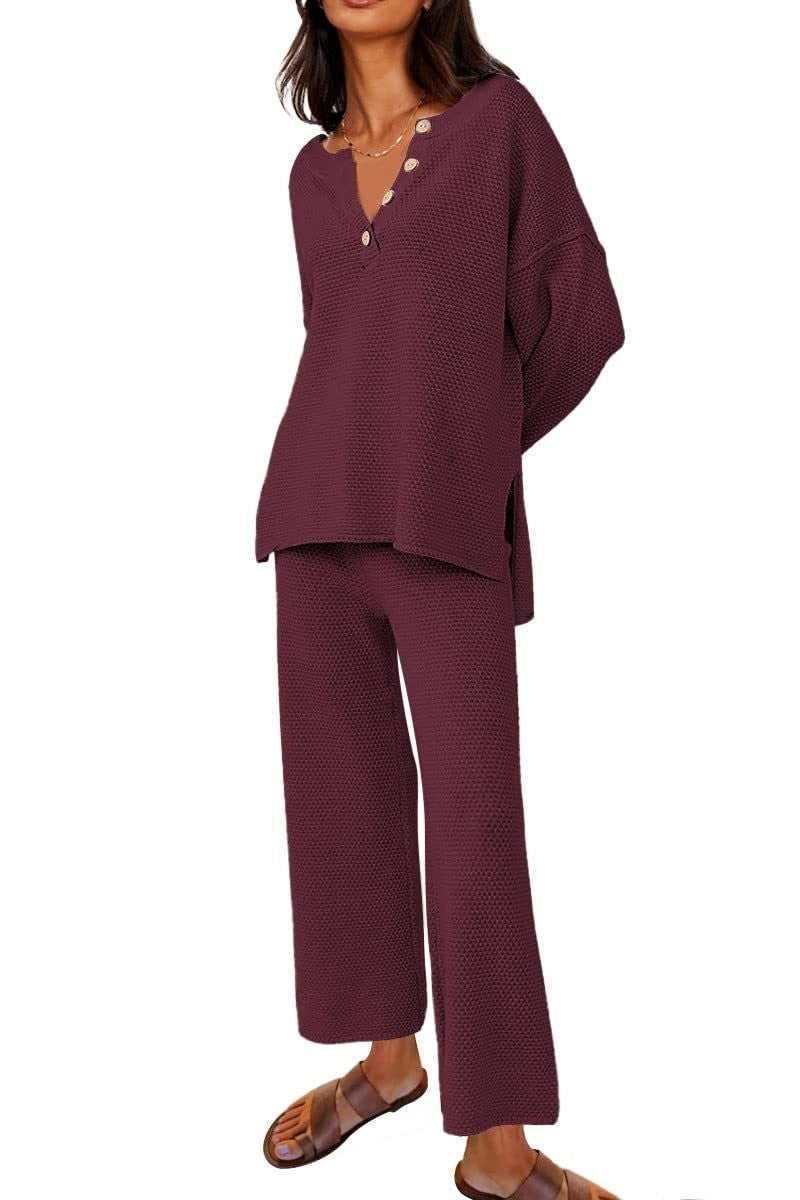 Button Knit 2-Piece Loungewear Set (Buy 2 Free Shipping)