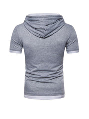 Vincent Solid Color Fake Two-piece Short-sleeved Hooded T-shirt