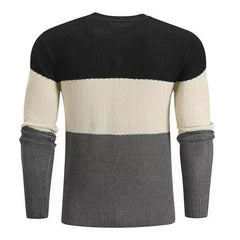 Men's Colorblock Striped Slim Fit Crew Neck Pullover Sweater