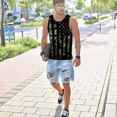 Men's 3D Print Striped Crew Neck Daily Vest