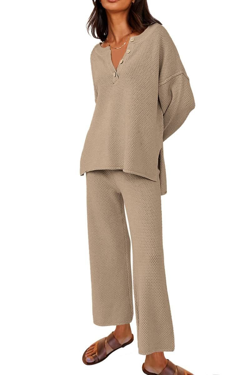 Button Knit 2-Piece Loungewear Set (Buy 2 Free Shipping)