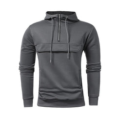 Men's Half Zip Pocket Solid Color Casual Sports Drawstring Hoodie