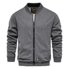 Men's Baseball Collar Solid French Terry Zip Sweater Jacket