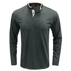 Men's Henley Solid Color Patchwork Long Sleeve T-Shirt