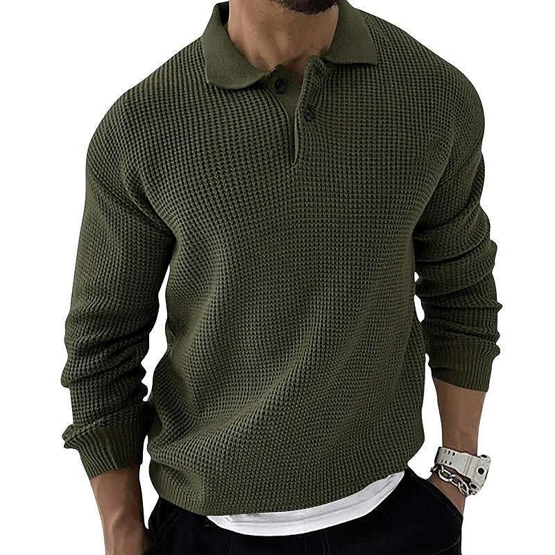 Men's Lapel Button Up Waffle Texture Sweater