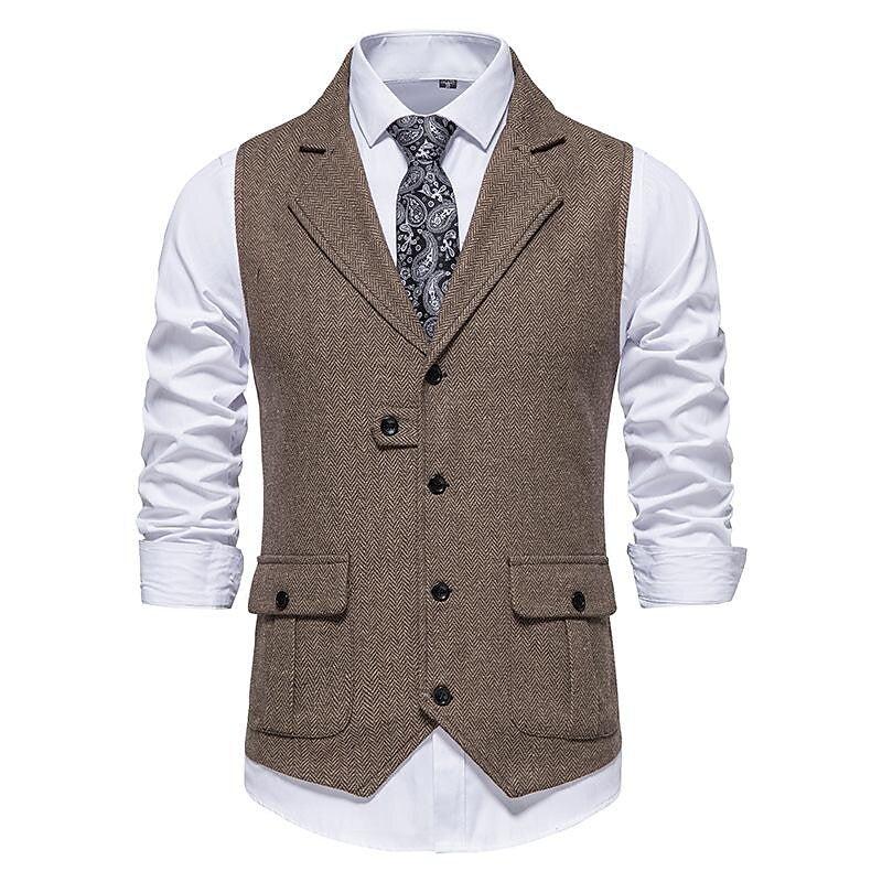 Men's Vintage Lapel Herringbone Tweed Suit Vest