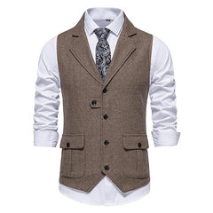 Men's Vintage Lapel Herringbone Tweed Suit Vest