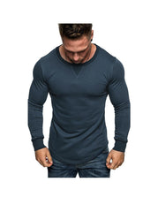 Men's Solid Color Crew Neck Patchwork Long Sleeve T-Shirt
