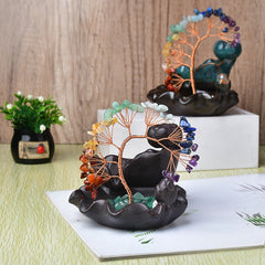 Natural Colorful Crystal Fortune Tree Incense Burner Crafts
