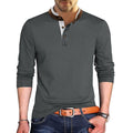 Men's Henley Solid Color Patchwork Long Sleeve T-Shirt