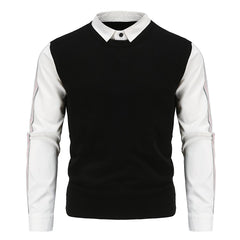 Men's Slim Patchwork Fake Two Piece Knit Sweater