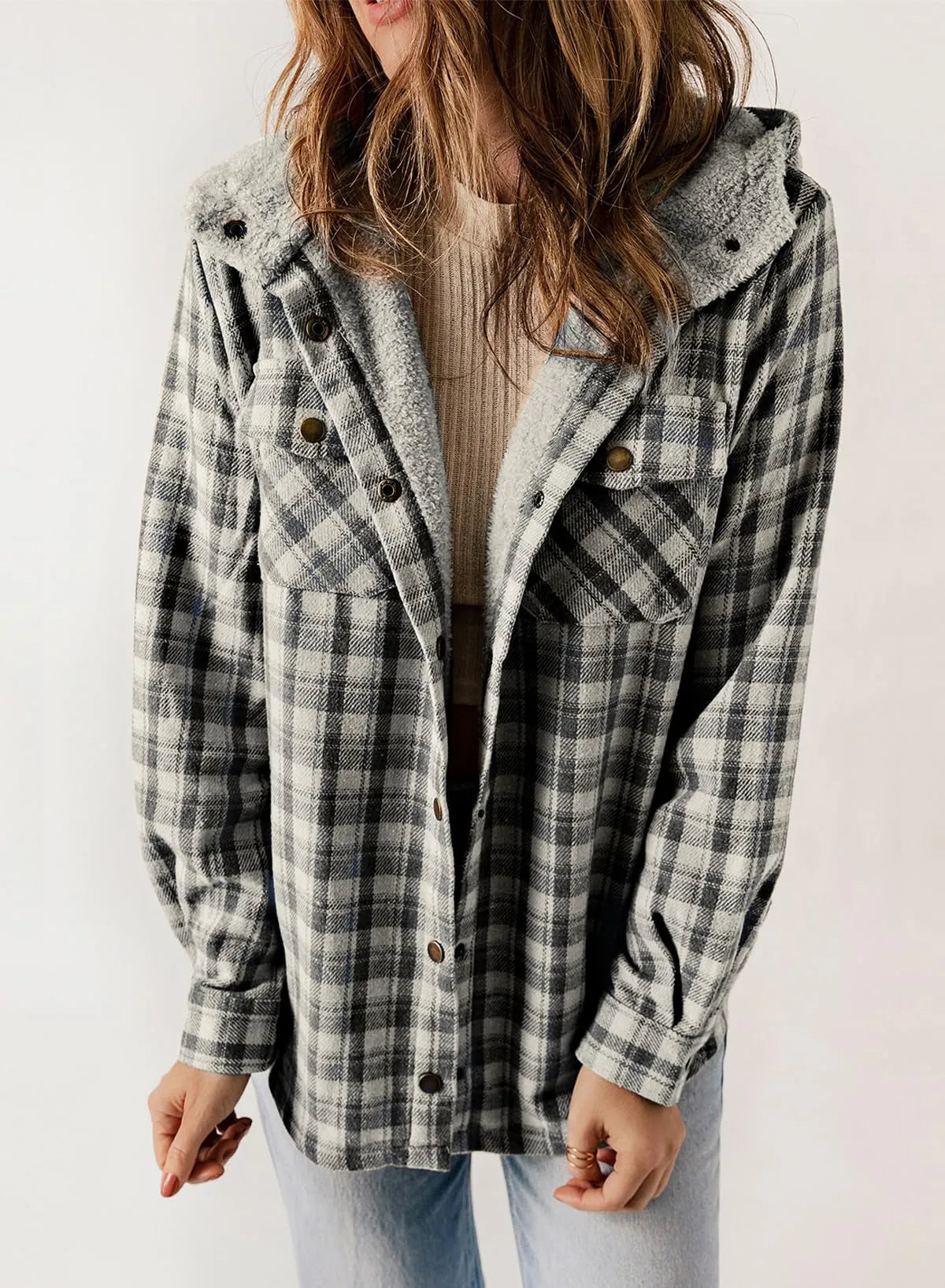 Women's Flannel Plaid Fleece Hooded Jacket (Buy 2 Free Shipping)