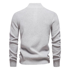 Men's Mock Neck Button-Up Cotton Pullover Sweater