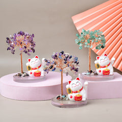 Crystal Lucky Cat Base Fortune Tree