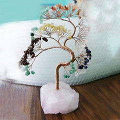 Welcoming Pine Natural Rose Quartz Base Fortune Tree