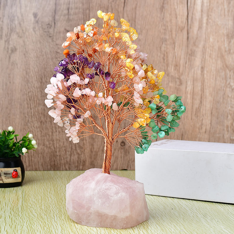 Natural Rose Quartz Fortune Tree Ornaments