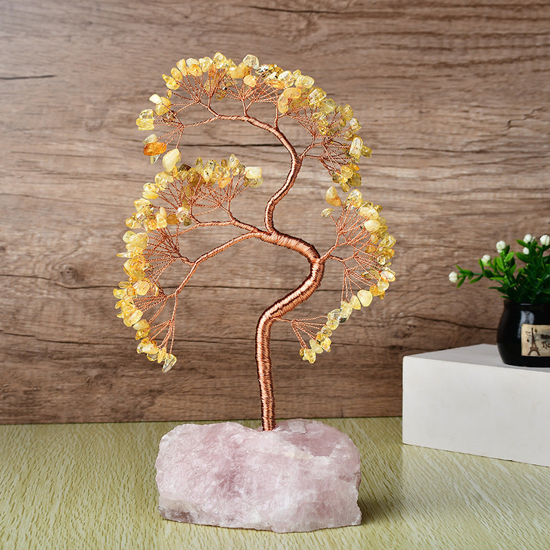 Welcoming Pine Natural Rose Quartz Base Fortune Tree