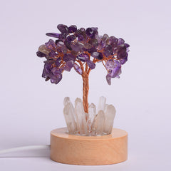 White Lamp Holder USB Natural Crystal Fortune Tree