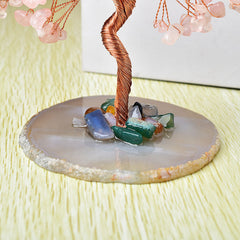 Natural Agate Base Pink Crystal Fortune Tree