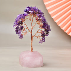 Natural Rose Quartz Copper Wire Fortune Tree