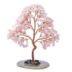 Natural Agate Base Pink Crystal Fortune Tree