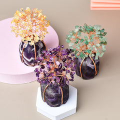 Amethyst Original Stone Five-petal Base Fortune Tree Ornament
